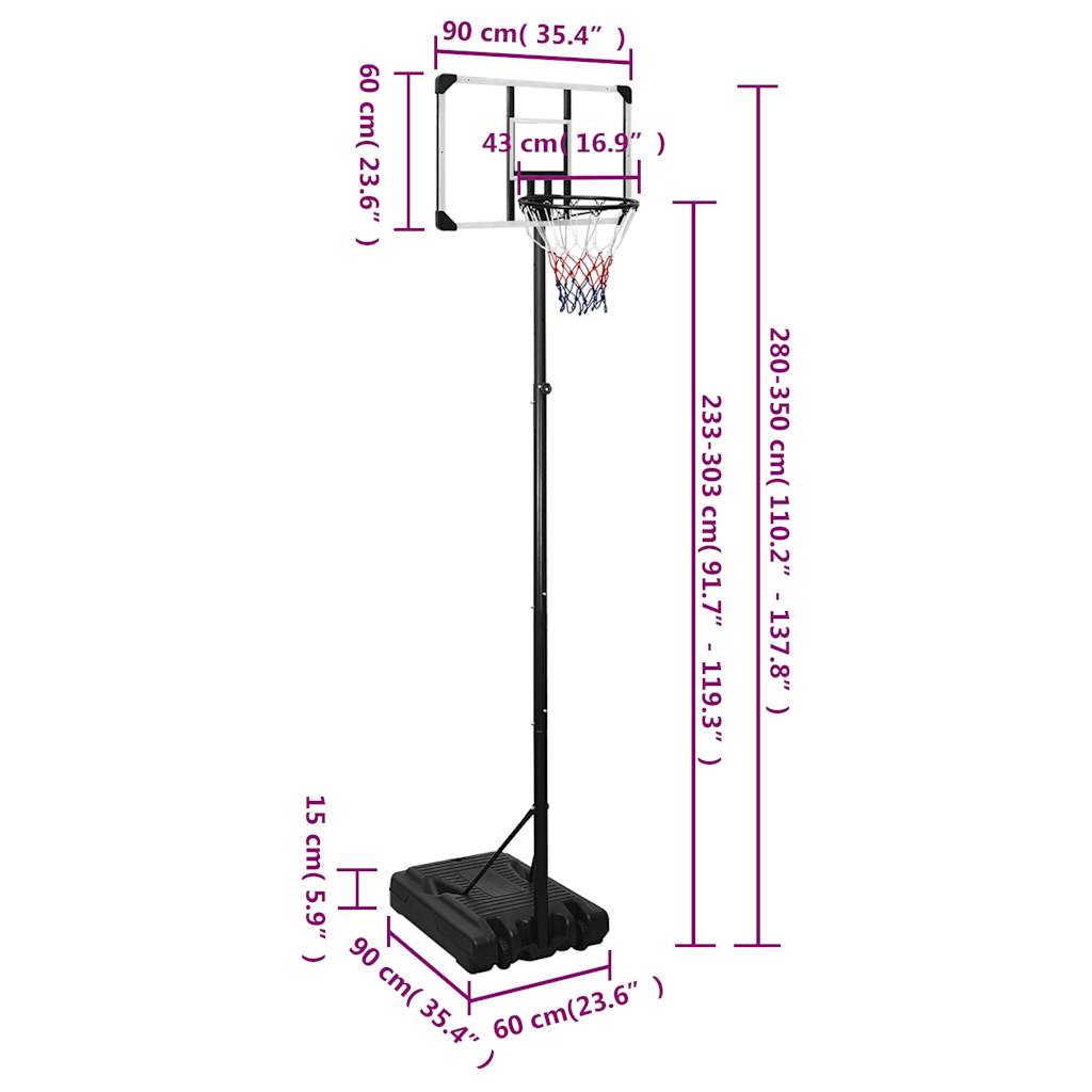 átlátszó polikarbonát kosárlabdaállvány 280-350 cm