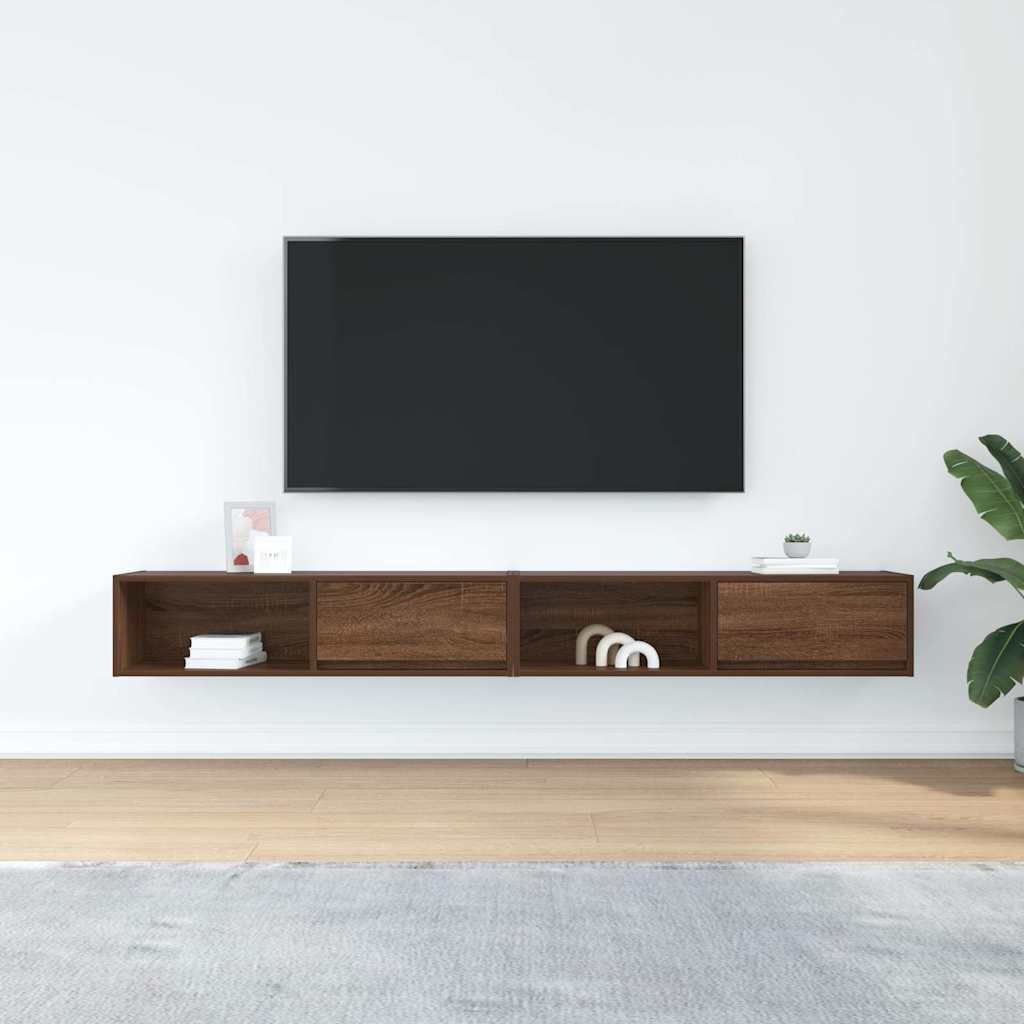 2 db barna tölgy színű szerelt fa TV-szekrény 100x31x25,5cm