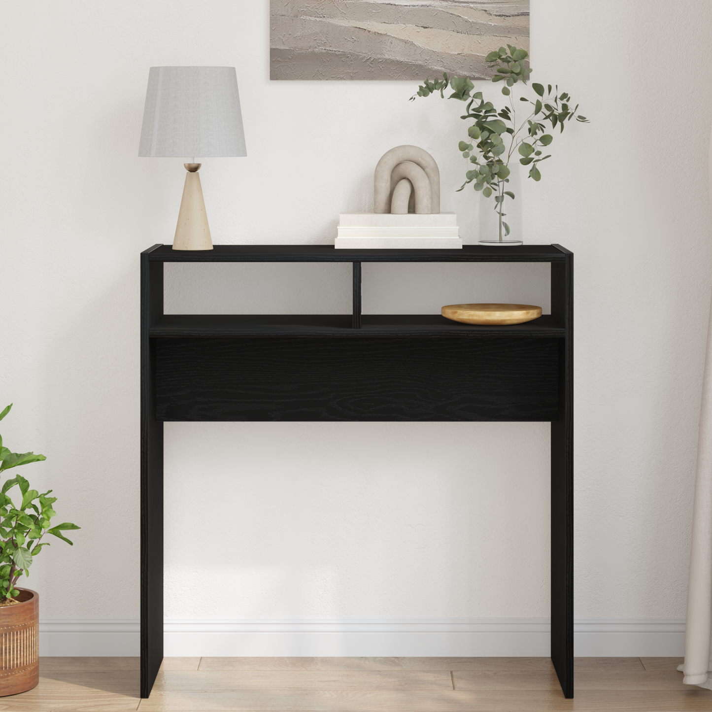 fekete tölgy konzolasztal - 78x30x80 cm - Műanyagfából készült