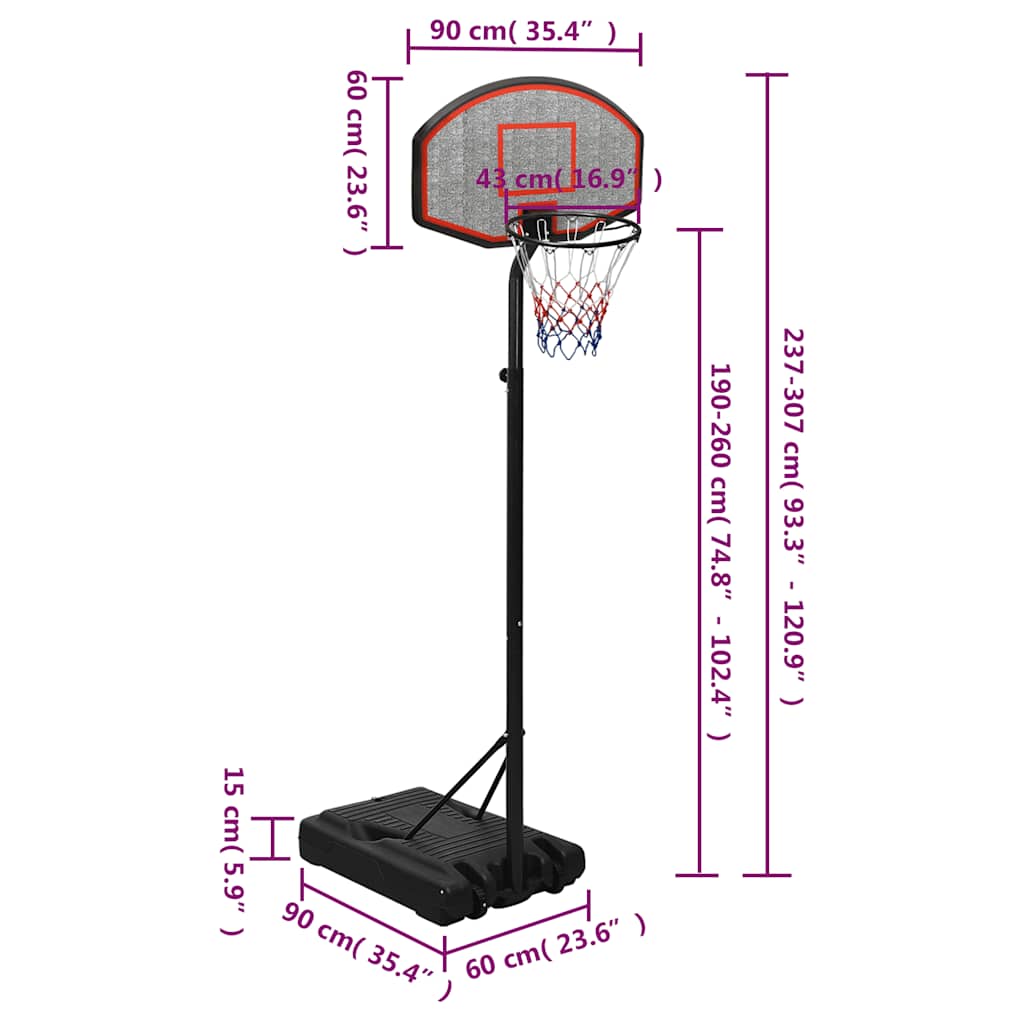 fekete polietilén kosárlabda állvány 237-307 cm