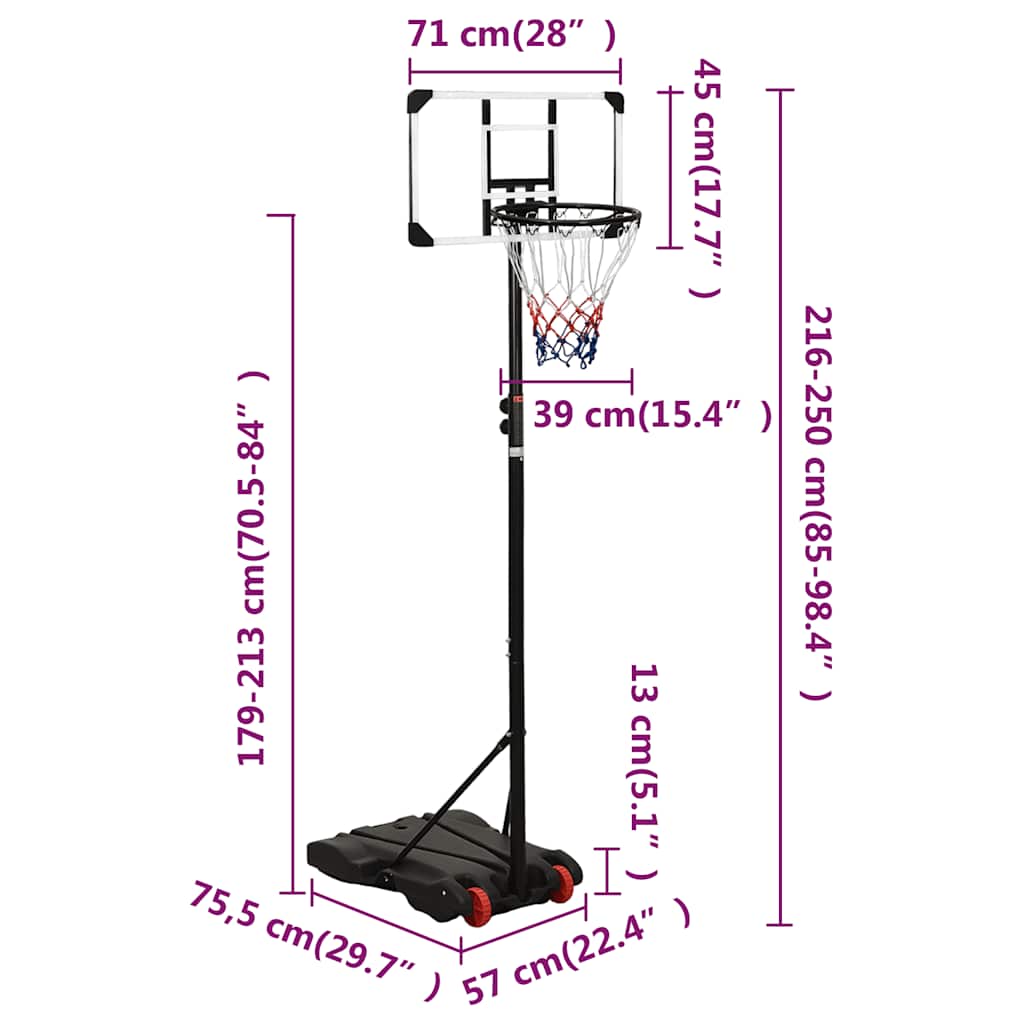 átlátszó polikarbonát kosárlabdaállvány 216-250 cm