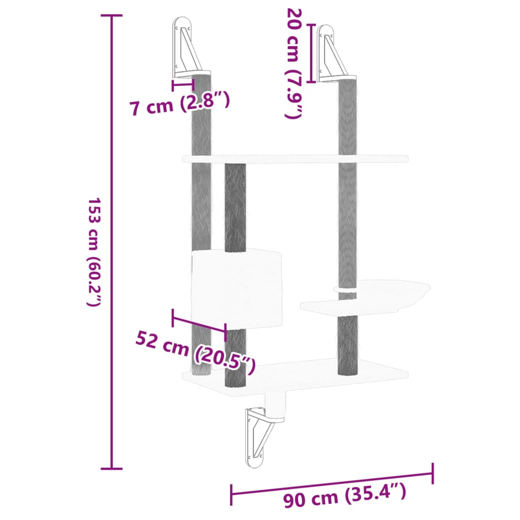 világosszürke falra szerelhető kaparófa 153 cm