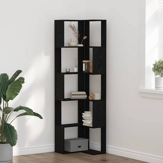Sarok Könyvespolc 5 szintes Fekete Tölgy 50x50x179 cm Mérnöki Fa