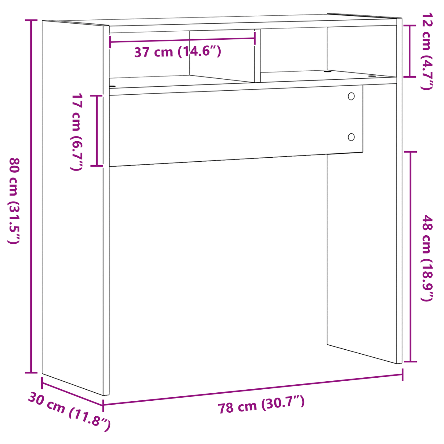 fekete tölgy konzolasztal - 78x30x80 cm - Műanyagfából készült