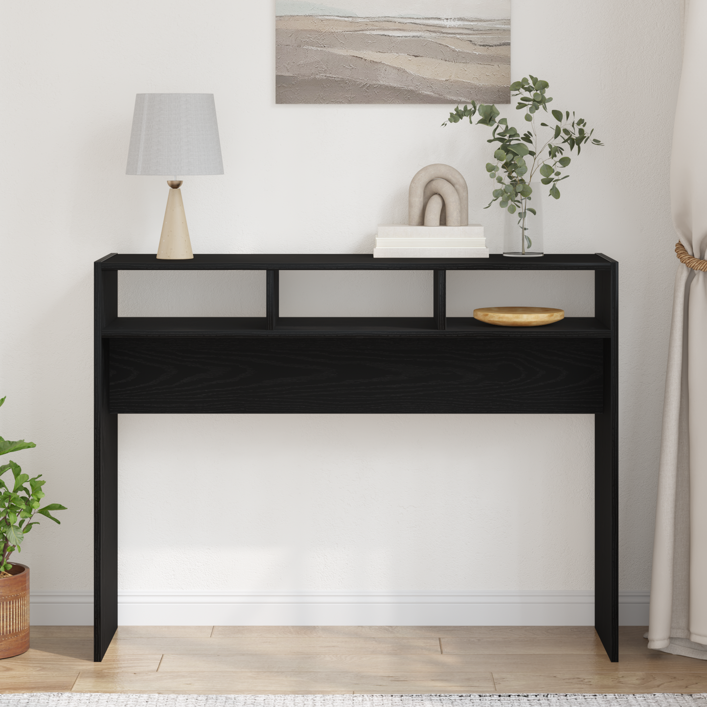 Fekete Tölgy Konzolasztal 105x30x80 cm Műanyag