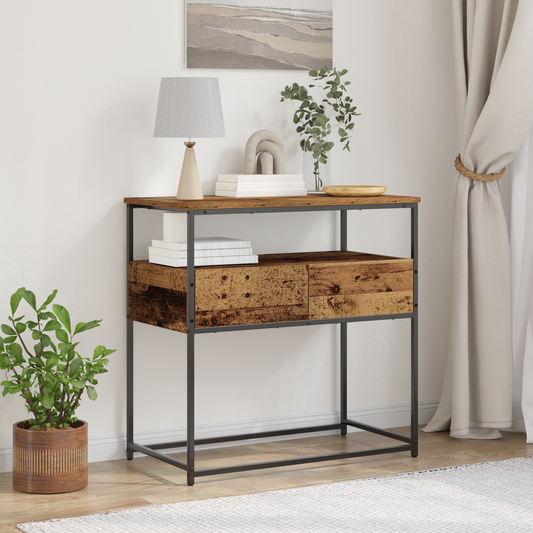 Konzol Asztal Régi Fa 75x40x75 cm Mérnöki Fa és Acél